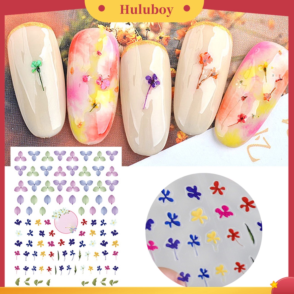 Huluboy Huluboy♡ Stiker Kuku 3D Motif Bunga Warna-Warni Untuk Manicure