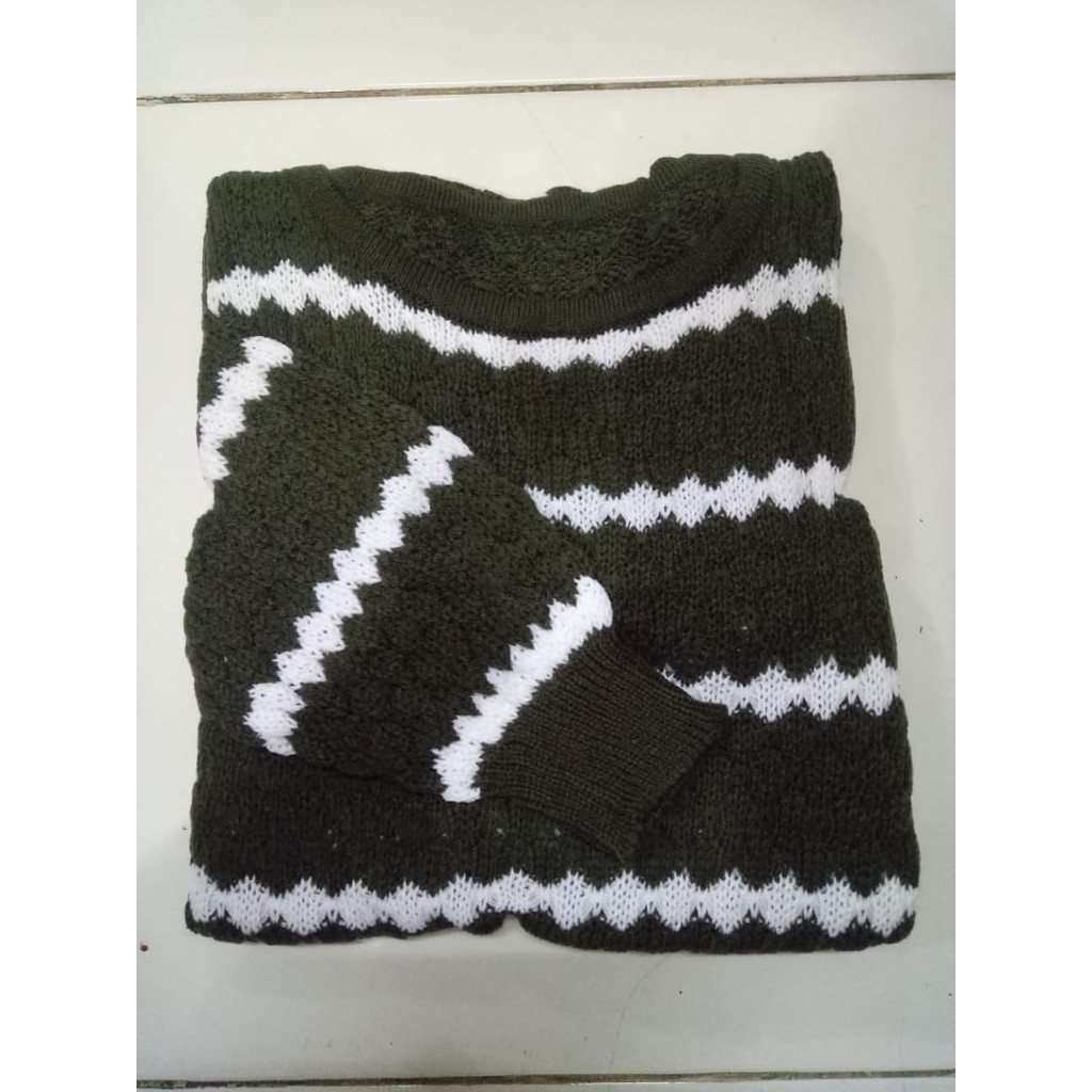 Atasan wanita Baju Rajut ZIGGY TRIBAL - Sweater Stripe ZIGGY SALUR TEBAL-ARMY