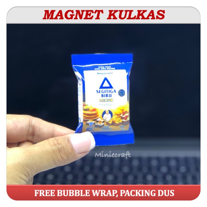 MAGNET TEMPELAN KULKAS MINIATUR PRODUK TEPUNG TERIGU ROSE BRAND, CAKRA, SEGITIGA BIRU