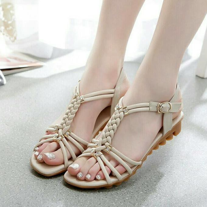 Harga Murah & Terjamin SANDAL FLAT TALI KEPANG LILIT CREAM DDS589