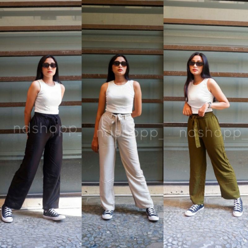 CELANA KULOT KANCING HW TALI LYORA PANT HIGHWAIST  WANITA CELANA KANCING ISI BELT