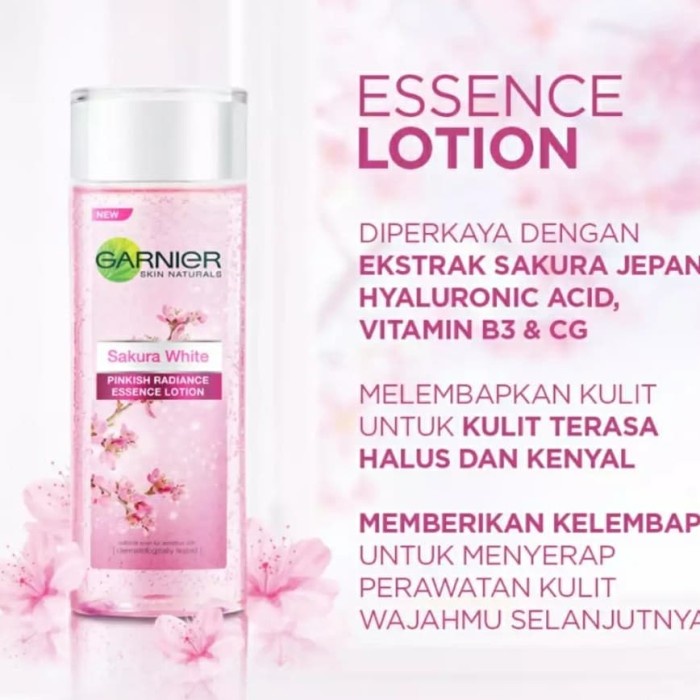 Garnier ESSENCE SAKURA Glow White Hyaluron WATER GLOW / PINKISH RADIANCE Essence Lotion - 100ml / 30ml - Skincare Kulit Glowing White - Ukuran Besar Kecil Hyaluronic Acid Garnier Pink Toner Hydrating Pinkis Esence Esens Essens Essen