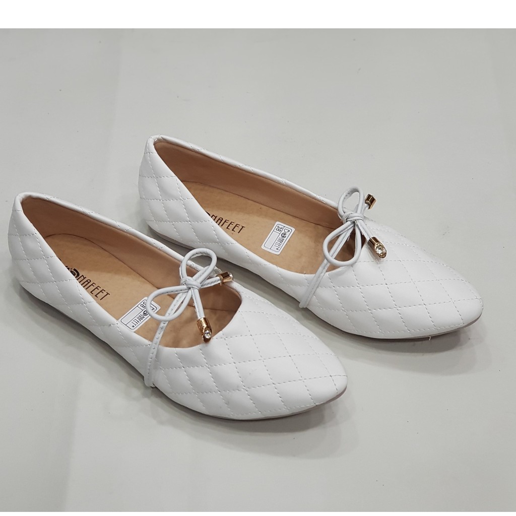 Sepatu Flat Shoes Wanita Motif Kotak Variasi Pita Berlian Non Slip Ujung Lancip Original Sepatu Wanita