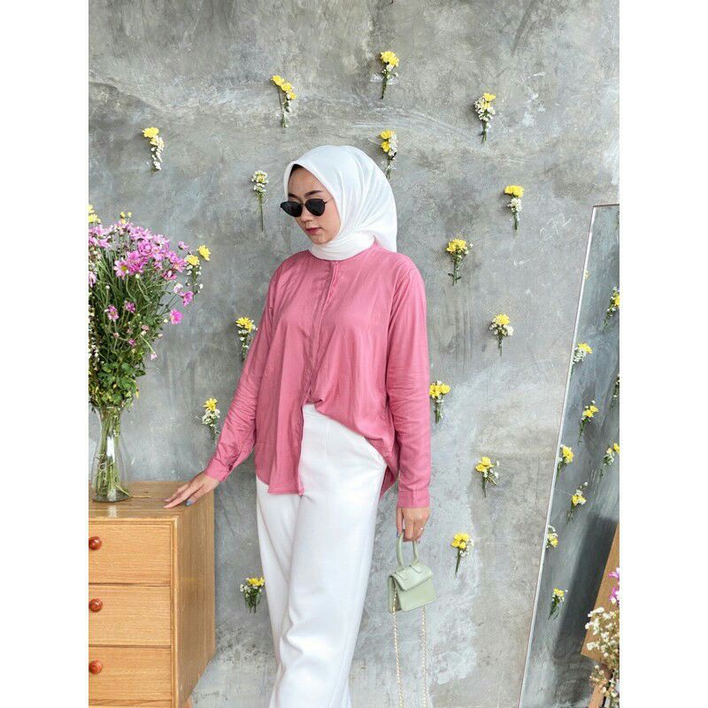 KEMEJA WANITA OVER SIZE FIT TO XXL RAYON TWILL-pink