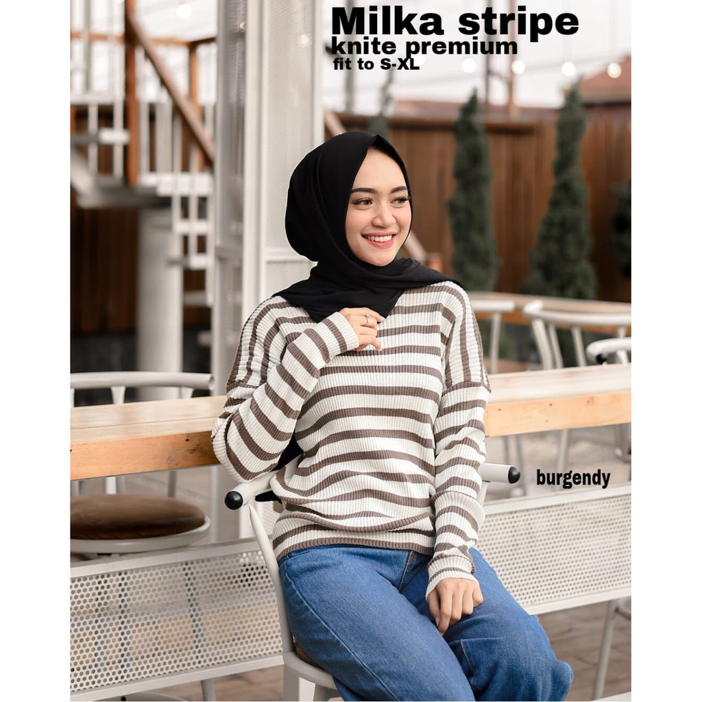 [Knit milka strip RO] sweater wanita rajun