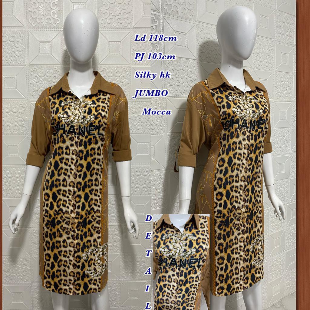 KD1293 tunik leopard cantik JUMBO import 2053 bangkok bhn silk