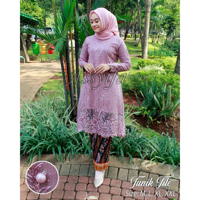 Realpict Stelan tunik tille rok plisket katun batik silk