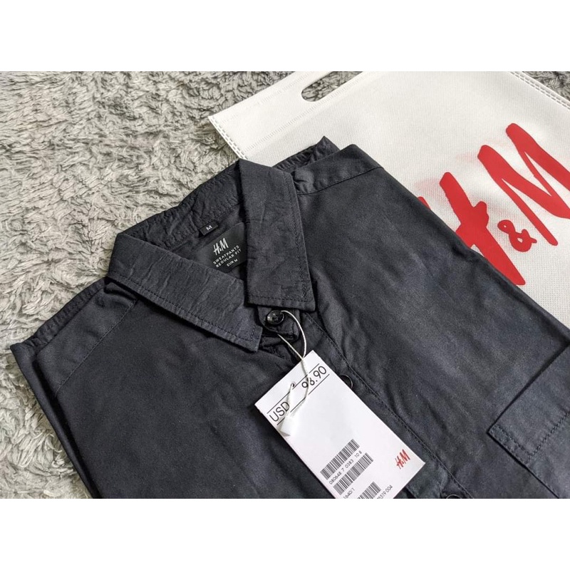 Kemeja Casual H&amp;M Premium | Kemeja Pria Putih Katun twill | Kemeja Pria Terbaru