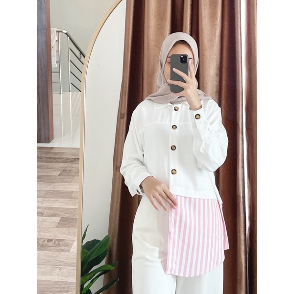 JISOO BASIC Bigsize (Ld 110 Pjg 72) - Atasan Kemeja Cobin Garis Oversize