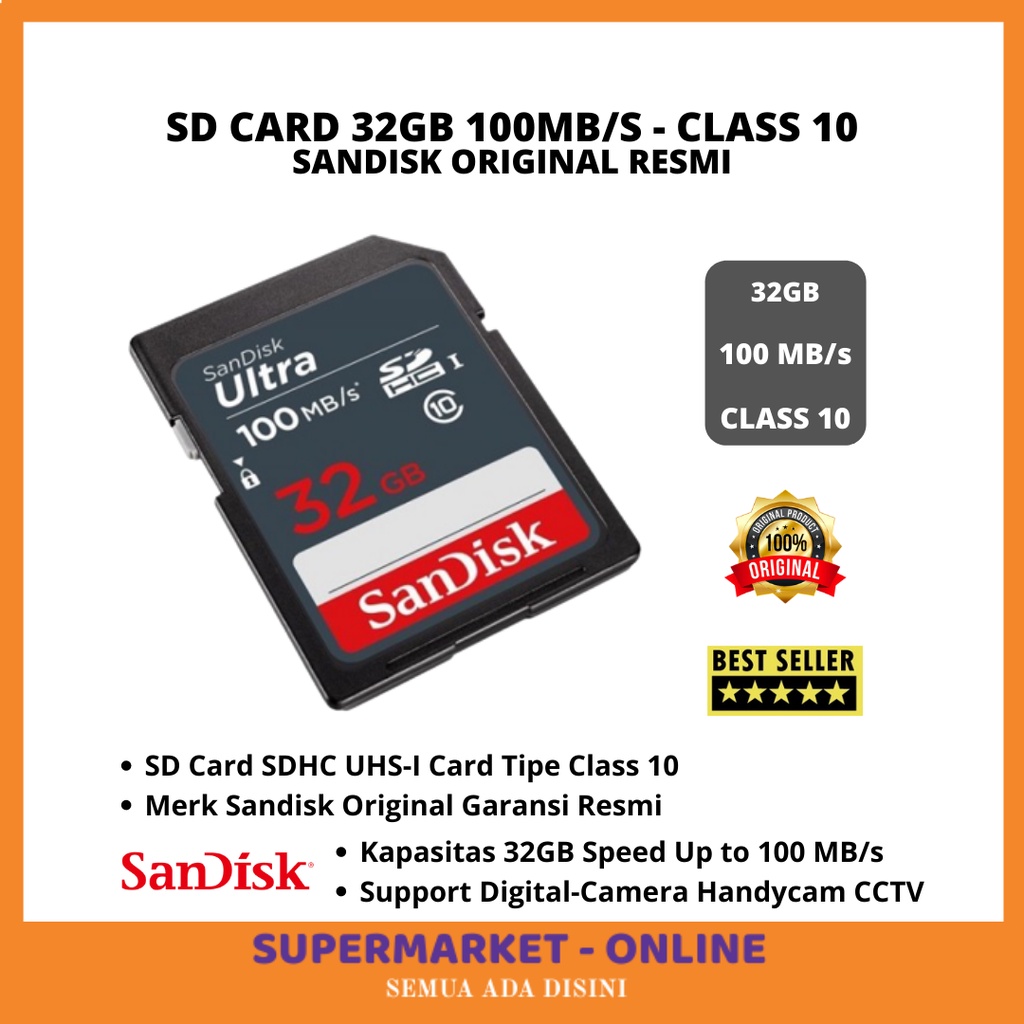 TERMURAH SD Card Kartu Memory SDHC UHS-I Card Kapasitas 32GB Kecepatan Speed Upto 100 MB/s Tipe Clas