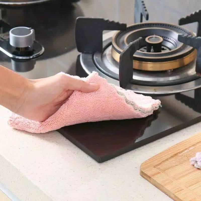 Kain Lap Meja Piring Dapur Anti Minyak Kain Lap Microfiber Serbaguna Penyerap Minyak Serap Air