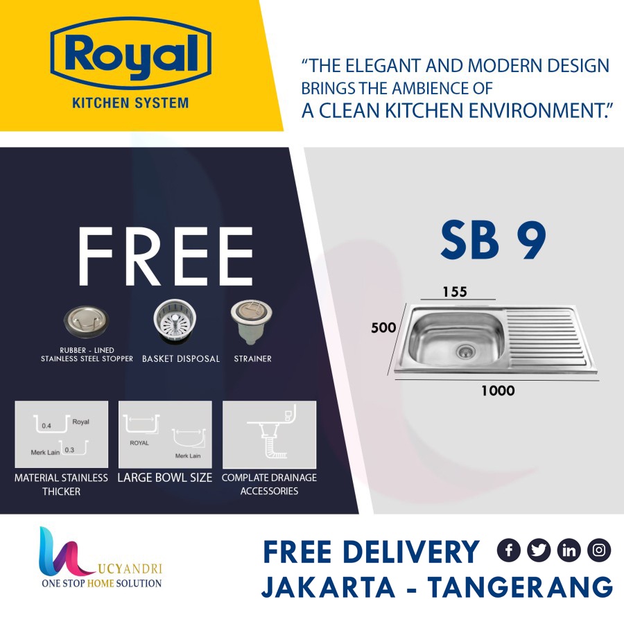 KITCHEN SINK BAK CUCI PIRING STAINLESS ROYAL ROYAL SB9