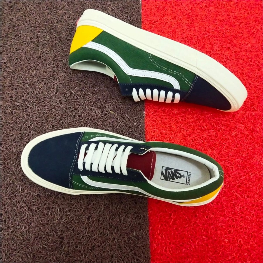 Sepatu Vans Oldskool Yacht Club Premium Bnib Green Rainbow Casual Pria - GREEN,