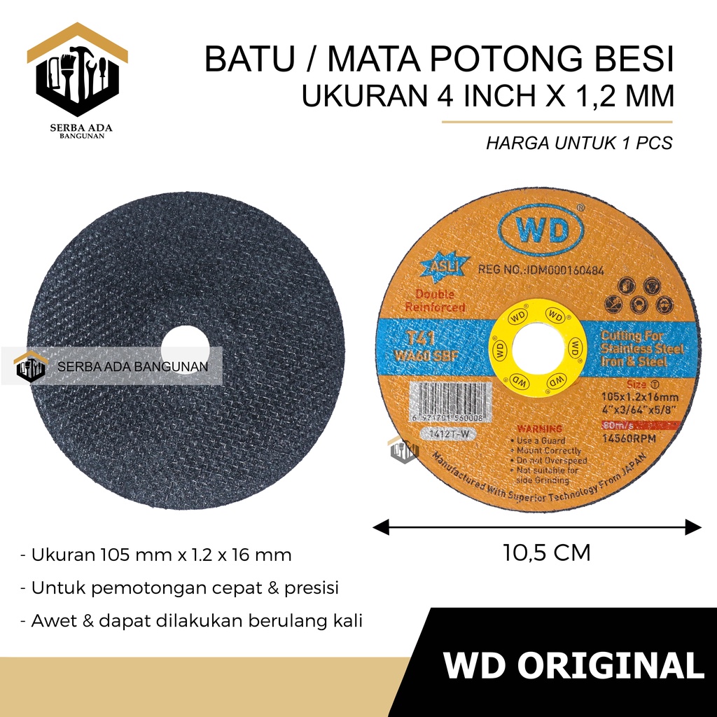 Batu Potong Gerinda Asli Original WD 4&quot; Murah Resibon WD / gurinda potong besi WD / gurinda besi WD 4&quot;