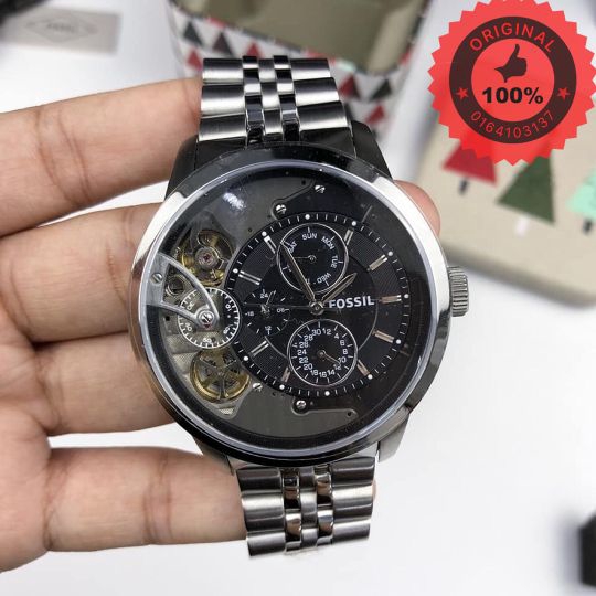 Jam Pria Fossil ME-1135 Silver Original 1 Year Warranty + Tin Box