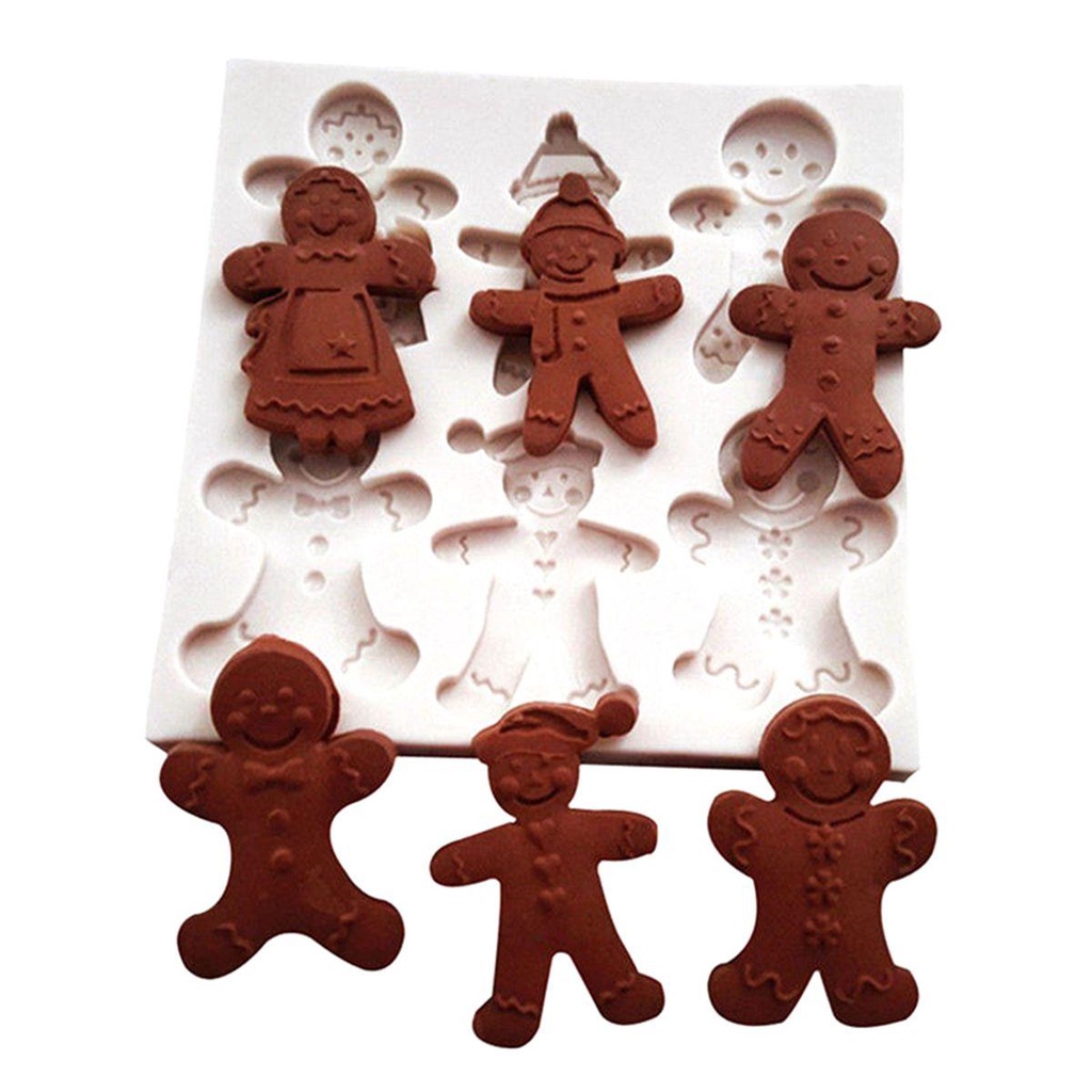 [Elegan] Cetakan Natal Dapur Baking 3D DIY Gingerbread Man Silikon Cetakan Coklat