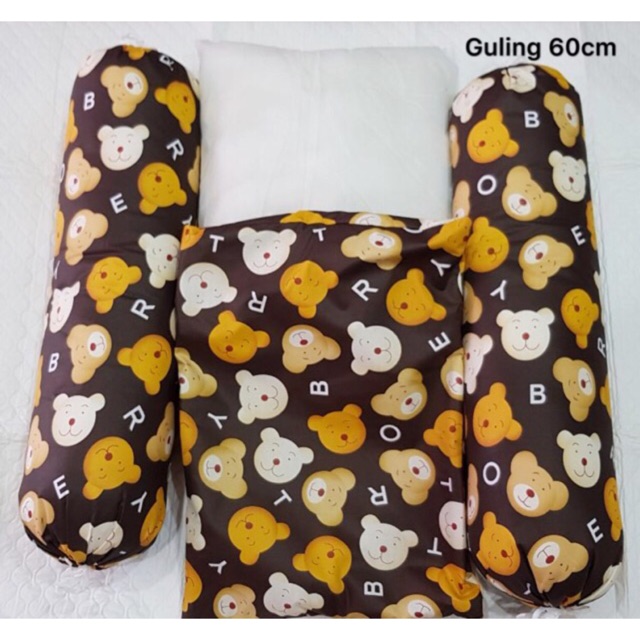 Bantal guling 60cm balita set sarung bisa lepas katun halus isi dakron motif banyak