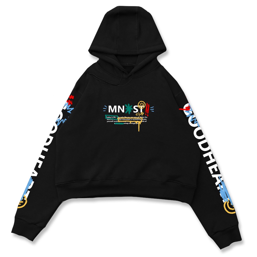 Mnst Crop Hoodie Oversize Unfinished Black Goodheart