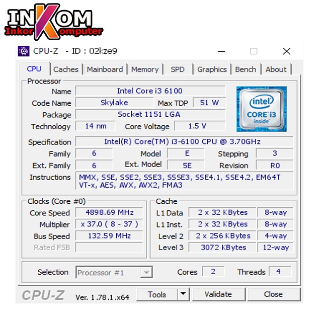 Intel Core Processor i3 6100 LGA1151 PLUS Fan