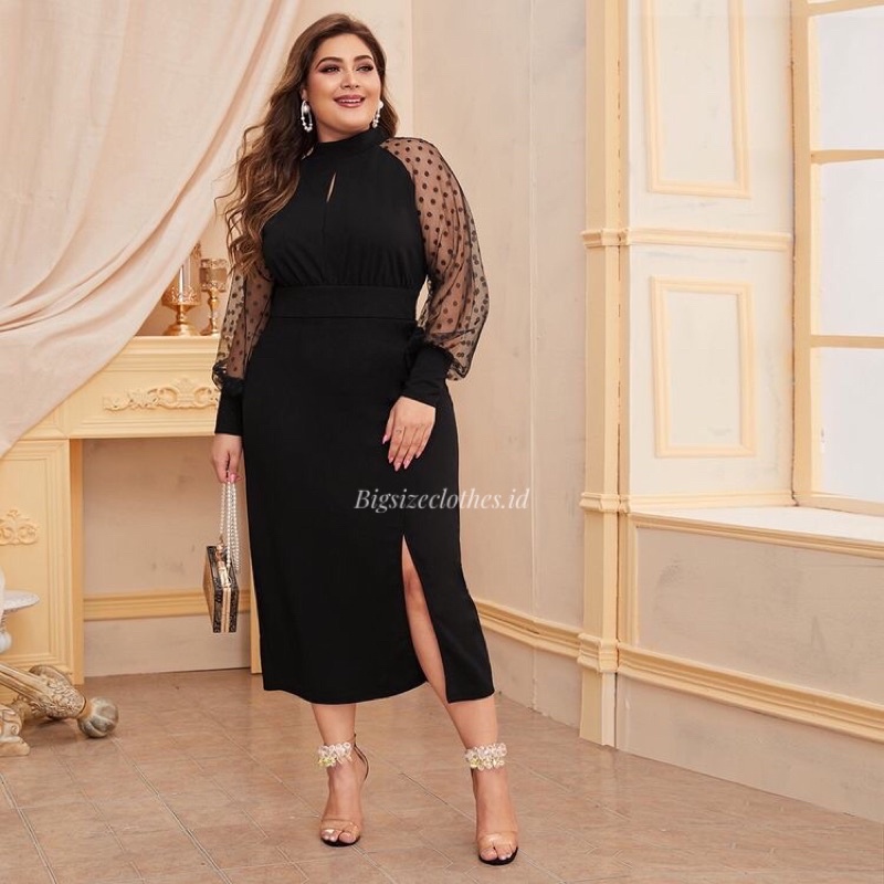 [BEST SELLER] SAFIRA DRESS - Dress bodycon polkadot - Dress big size - dress jumbo - dress midi slit
