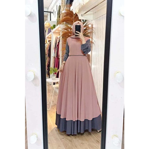 Raissa gamis terbaru | dress wanita terbaru 2021 kekinian remaja mewah | dress premium kombinasi 2 warna polos simpe elegan l cerutty babydoll mix diamond | baju gamis malaysia trand | fashion wanita terbaru | baju kondangan-Pic dark