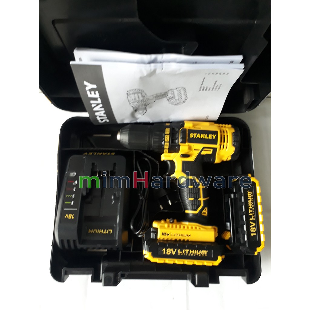 Mesin Bor Cordless Baterai Stanley 18v 13mm 2 Batrei SCD20