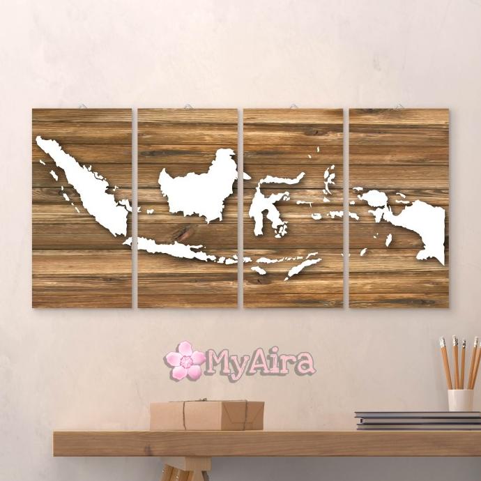 Hiasan Dinding Poster Kayu Waterproof Dekorasi Peta Indonesia IDN02