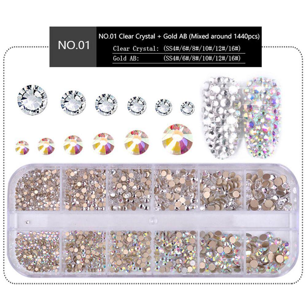 Mxbeauty Aksesoris Nail Art Shiny 1box Dekorasi 3D Manicure AB Crystal Bening Ukuran Campur