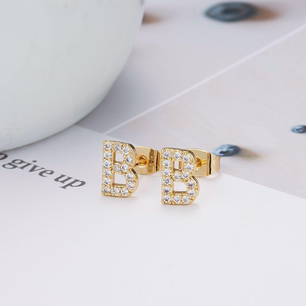 Agustinina Zirkon Alfabet Anting Kepribadian Sederhana Wanita Berlian Imitasi Tidak Teratur Tembaga Gaya Korea Earrings