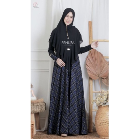 Freya dress | By fenuza muslimwear ORI | Gamis jersey kotak kotak busui friendly gamis kondangan