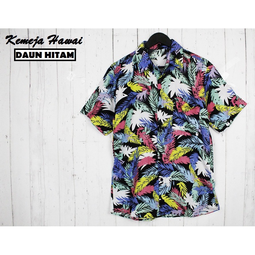 FORTGLASS Kemeja Pantai Pria Hawai Cowok Bali REGGAE Cowok Pendek Satai Rayon Halus Motif Daun HITS