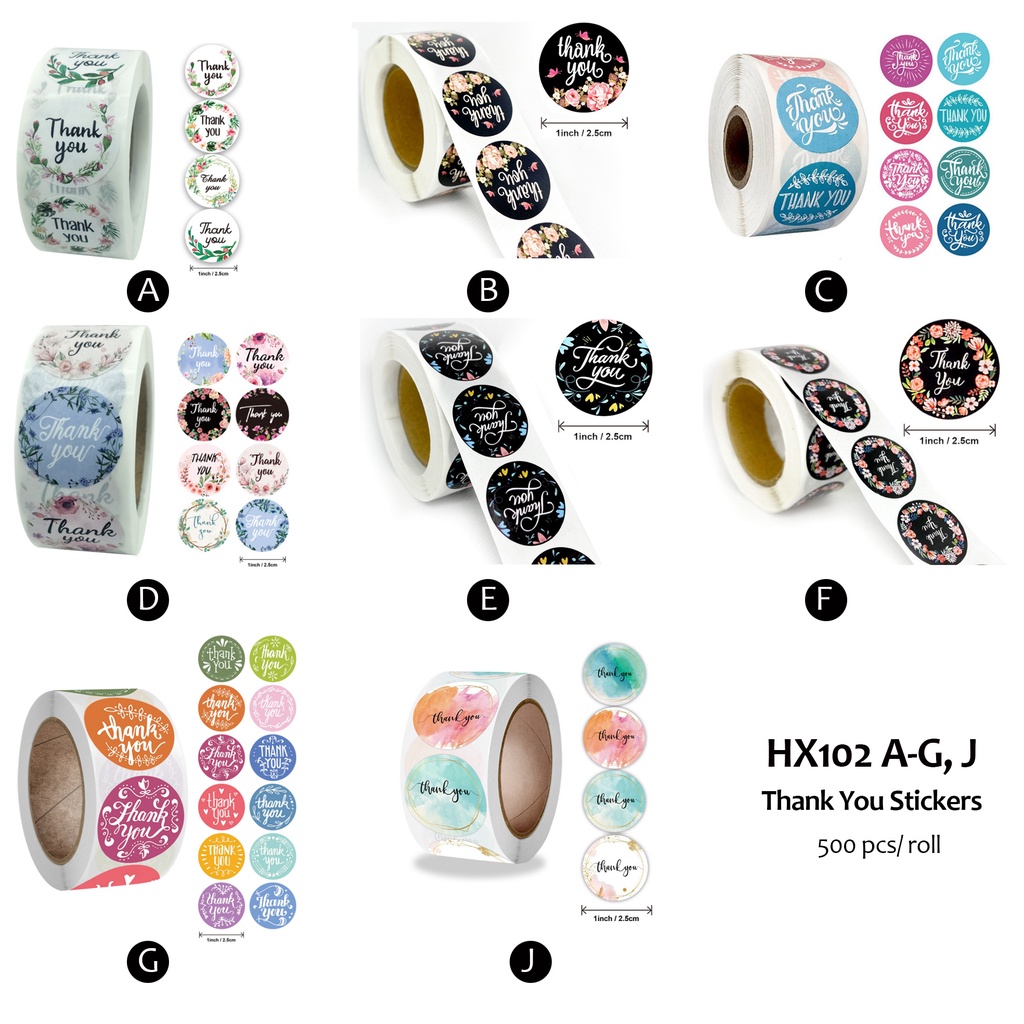 

HX102 A-G, J [500 pcs @ 2.5 cm] Sticker Thank You stiker ucapan terima kasih