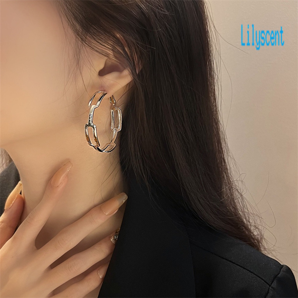 Ls 1 Pasang Anting Bulat Hollow Gaya Korea Untuk Wanita