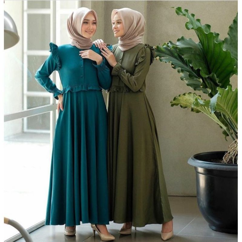 Gamis Remaja Kekinian Resleting Depan Model Lipit Rempel Dada Kringkel Airflow Joja
