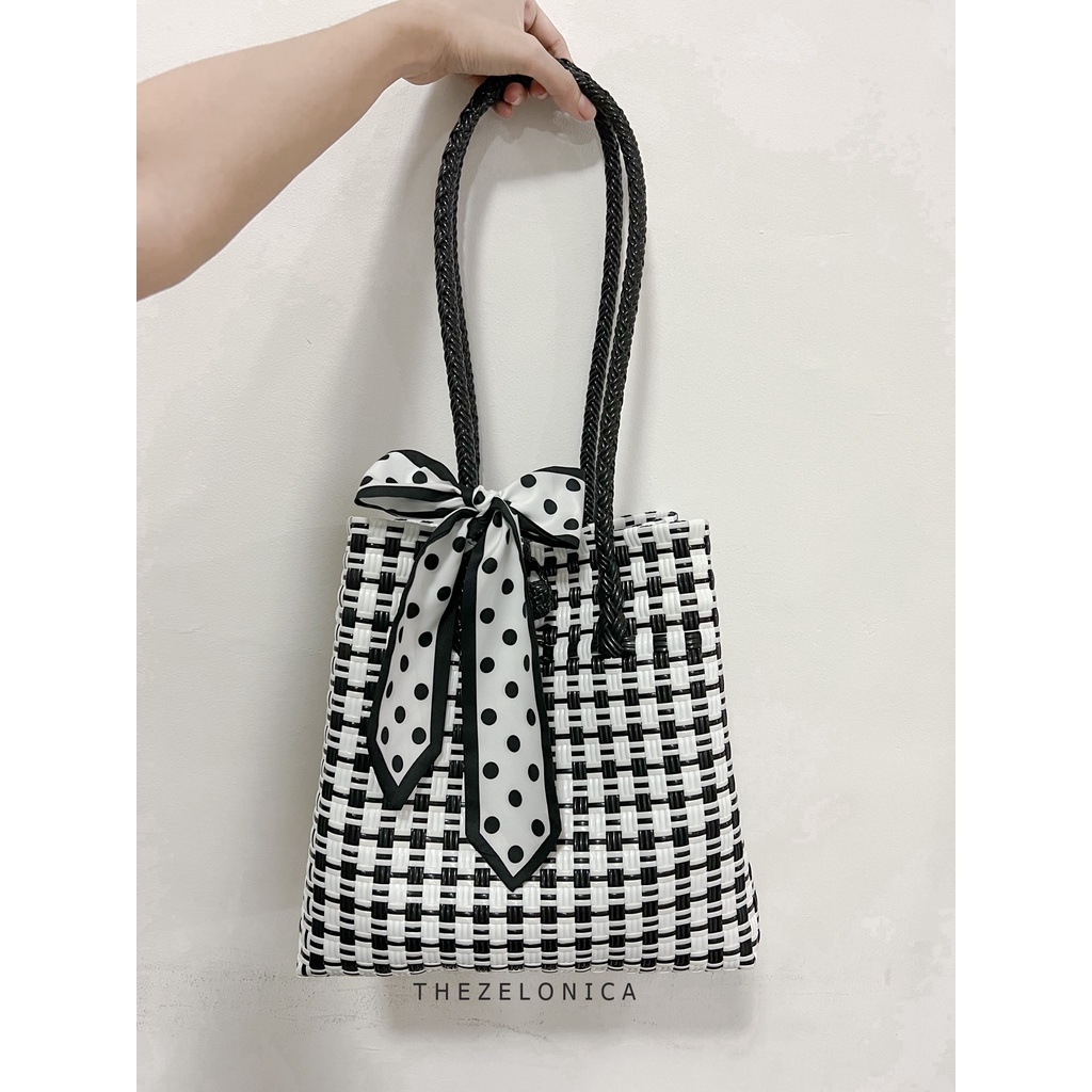 Zelonica Monokrom Chess bag tas anyam Bahan Premium