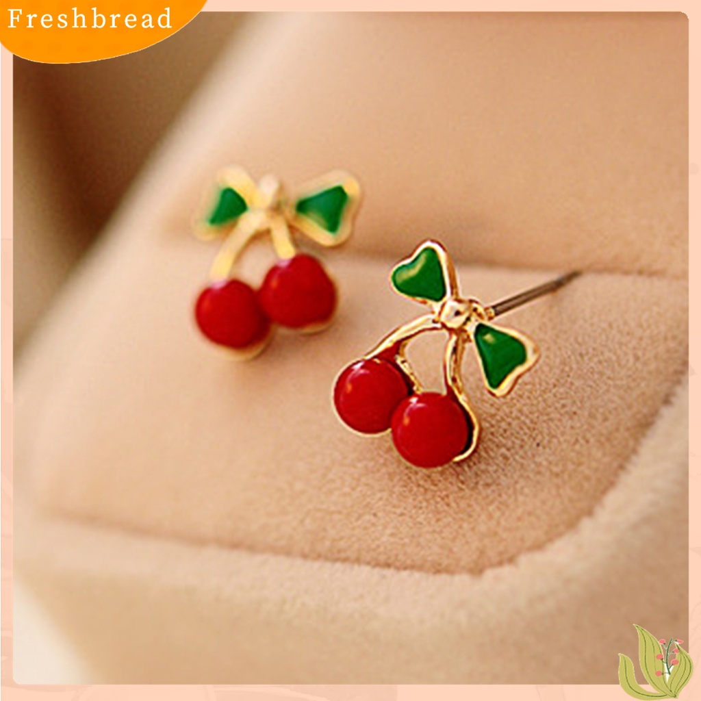 Terlaris 2Pcs Stud Ear Ring Colorful Decorative Golden Color Cherry Stud Earring for Dressing Room