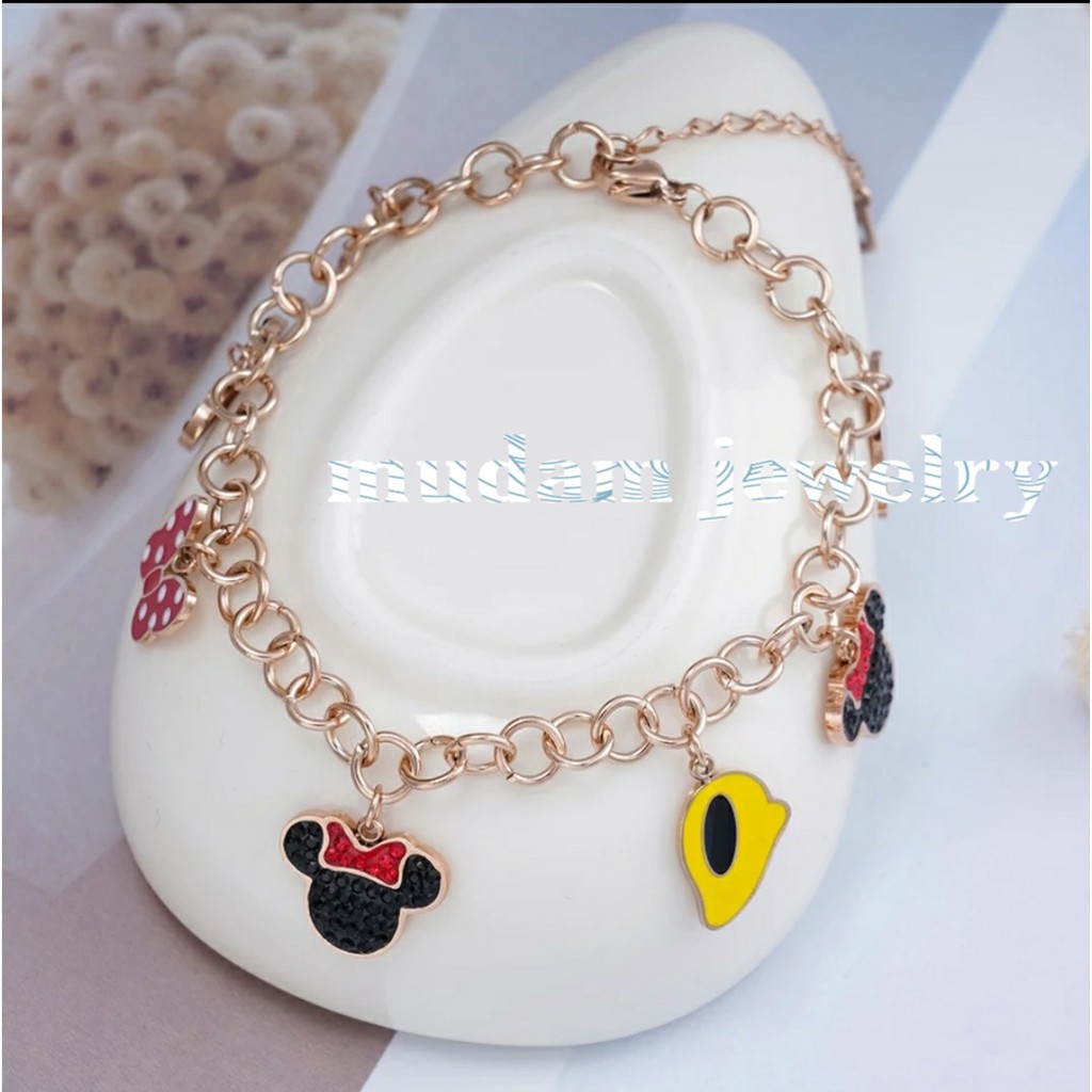 Gelang Rantai Titanium Model Cartoon Minnie dan Mickey Polos