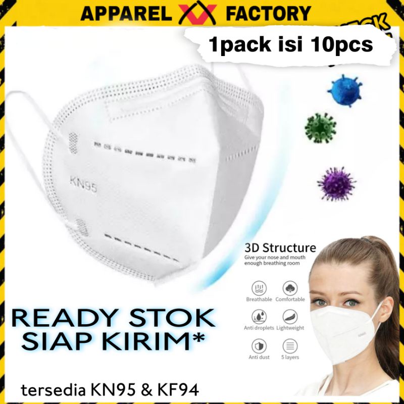 (Grosir) masker medis KN95 / KF94 5 PLY [1 pack isi 10 murah] | premium mask - warna putih 5 lapis