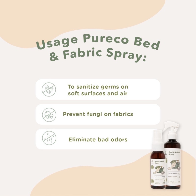 Pureco Bed Fabric Spray Surface Steril Kasur Korden Pakaian Udara Kamar Bayi Traveling Travel Size