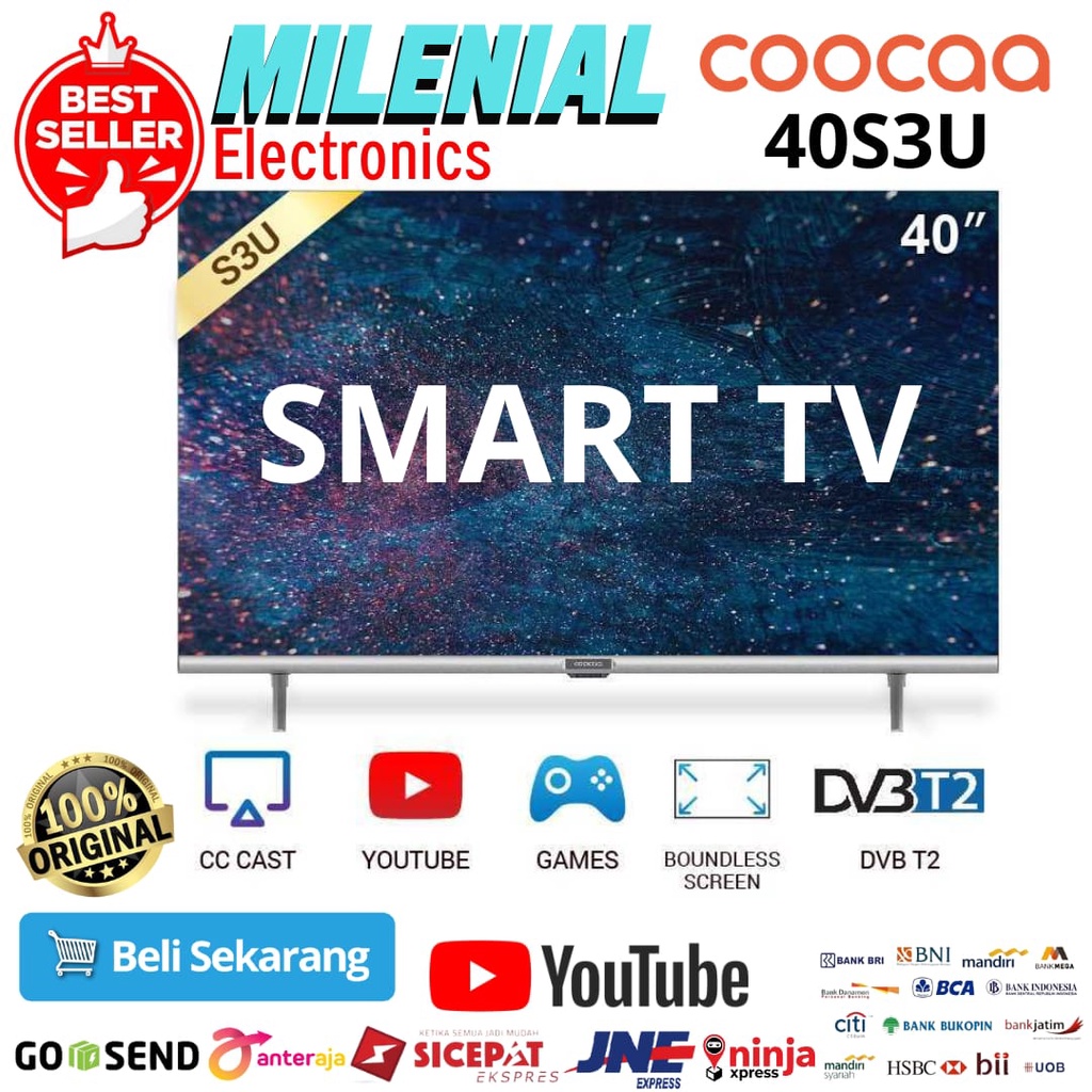 Coocaa 40S3U Smart TV LED 40 Inch Hitam - TV Box