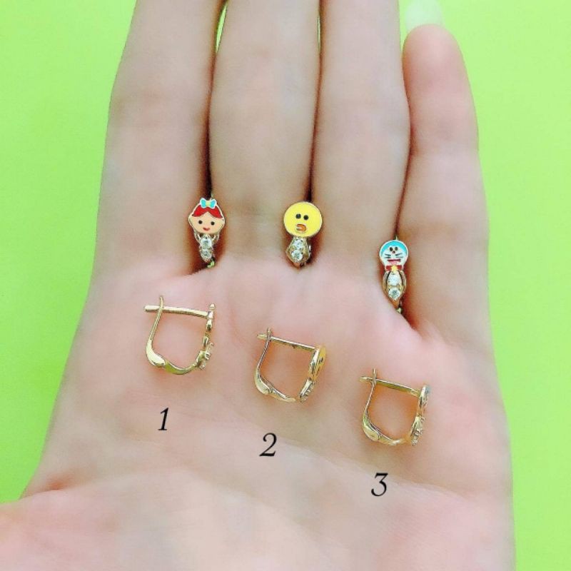 Anting klip/jepit anak karakter lucu cewek, bebek, doraemon kadar 375/8K