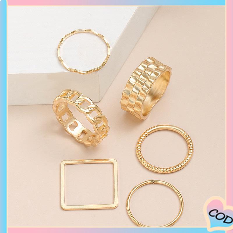 COD❤️ 4pcs / Set Cincin Jari Telunjuk Bentuk Geometris Gaya Retro Untuk Wanita-A.one