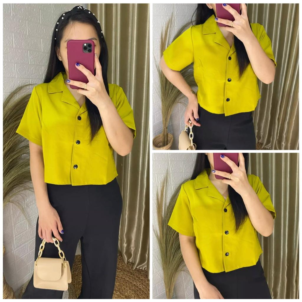 Toply shop Kemeja wanita crop /  Blouse wanita milea / Atasan wanita terbaru