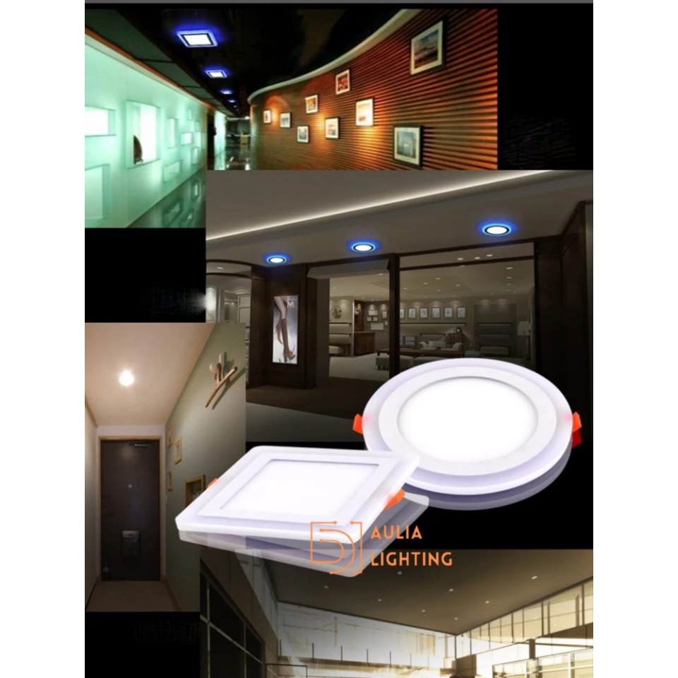 Lampu Downlight LED 2 Warna Putih Biru Kuning 3 Step 6w + 3w Panel IB inbow Bulat Kotak 6 Watt +  3 Watt Bulat 9W Hias Plafon tanam kamar tidur 5 inch