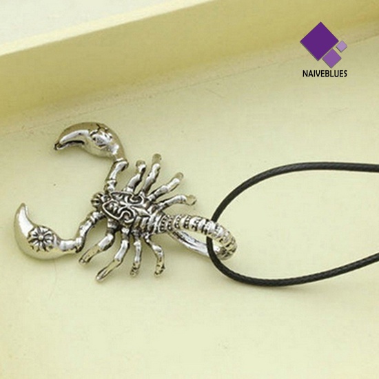 Naiveblue &gt; Kalung Tali Kulit Imitasi Liontin Kalajengking Scorpion Gaya Punk Vintage Untuk Pria