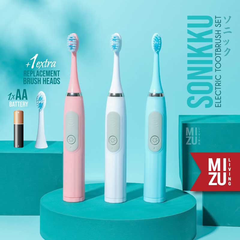 MIZU SONIKKU Electric Toothbrush Set Sonic Vibration Sikat Gigi Elektrik Dewasa Battery