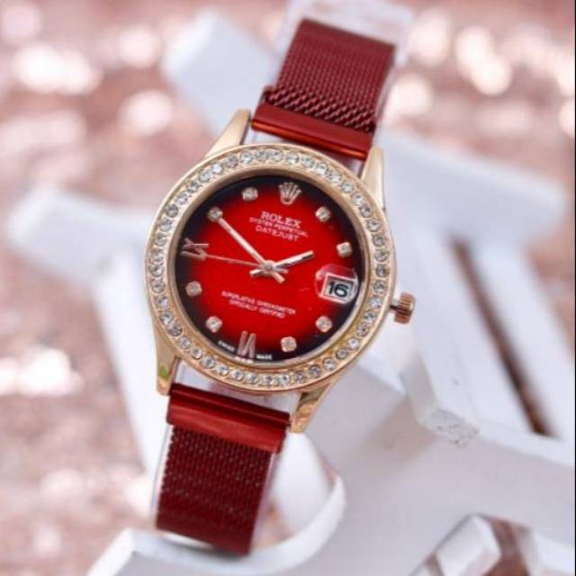 [✔COD] JAM TANGAN MAGNET PASIR TGL AKTIF // JAM TANGAN WANITA MURAH BATAM-Merah