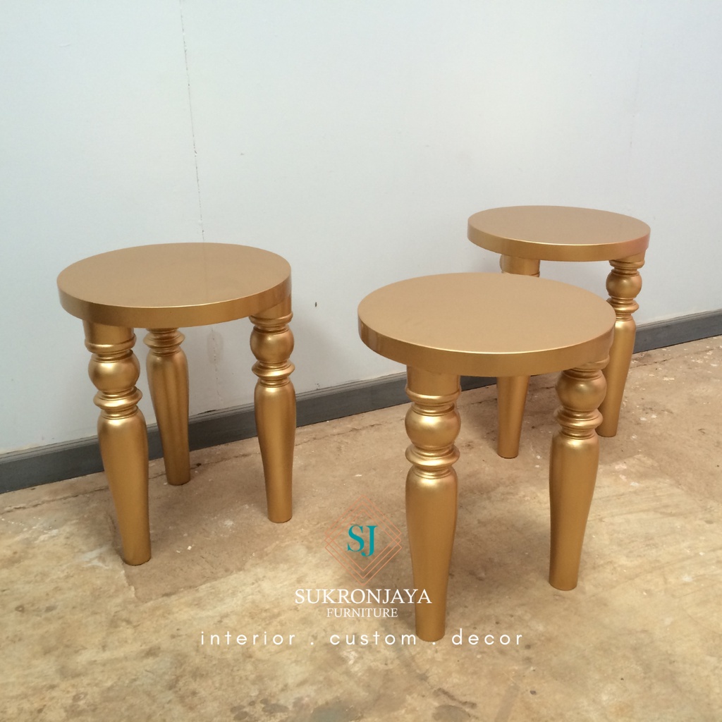 NAKAS BUNDAR PREMIUM / Meja Bulat Kecil / Meja Vas Bunga Solid Kayu | sukronjaya