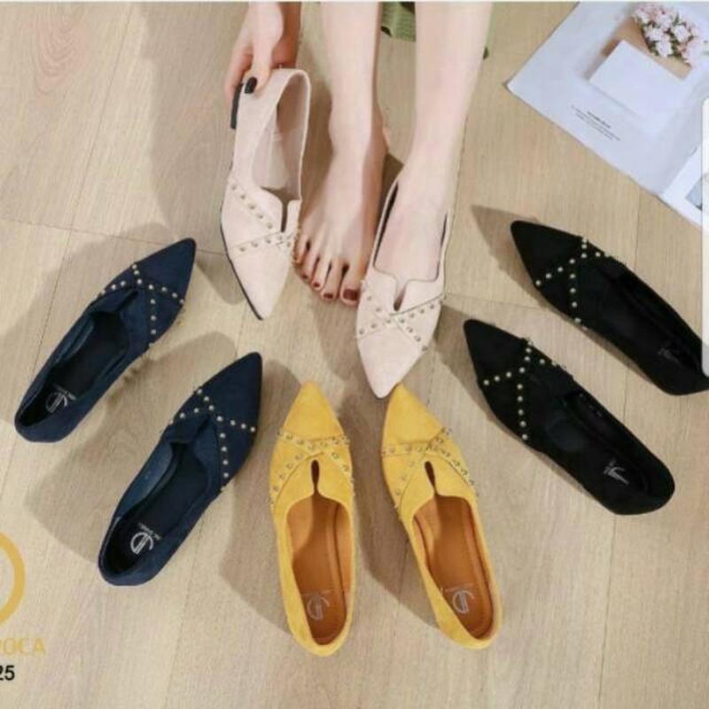 Sepatu Kerja Wanita Flatshoes Flat Shoes Teplek Kantor Guru Plat Pansus Santai Spatu Karet Original 