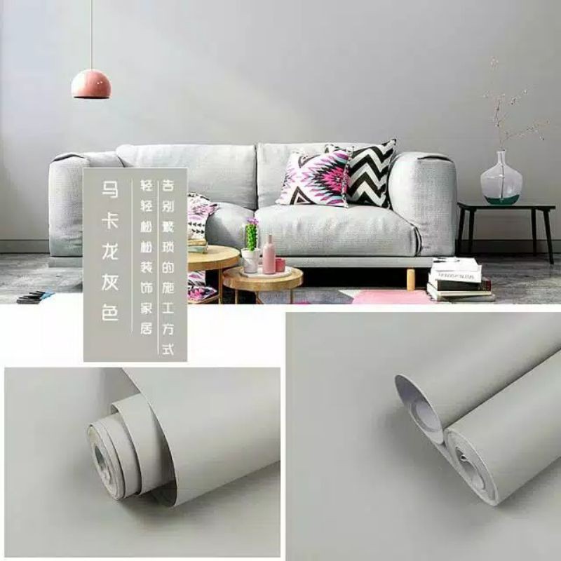 wallpaper sticker dinding polos warna abu muda